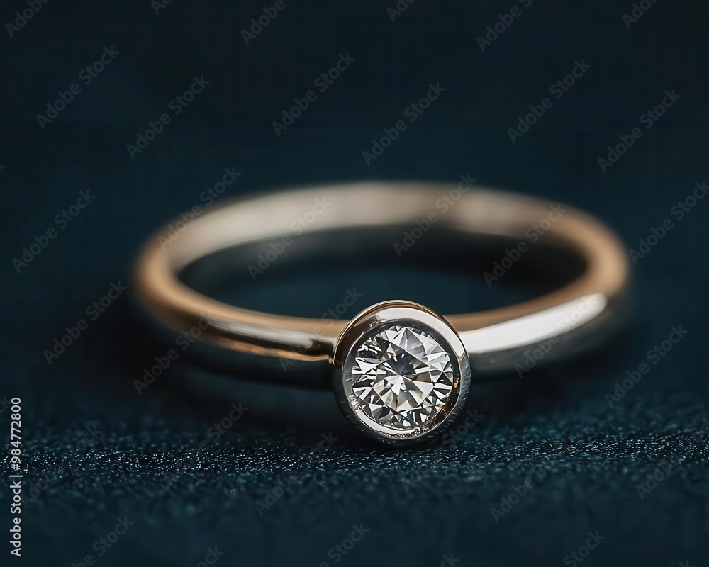 Macro view of a ring with a tension-set diamond and matte finish band, Tension Ring, Modern Art Macro view of a ring with a tension-set diamond and matte finish band, Tension Ring, Modern Art