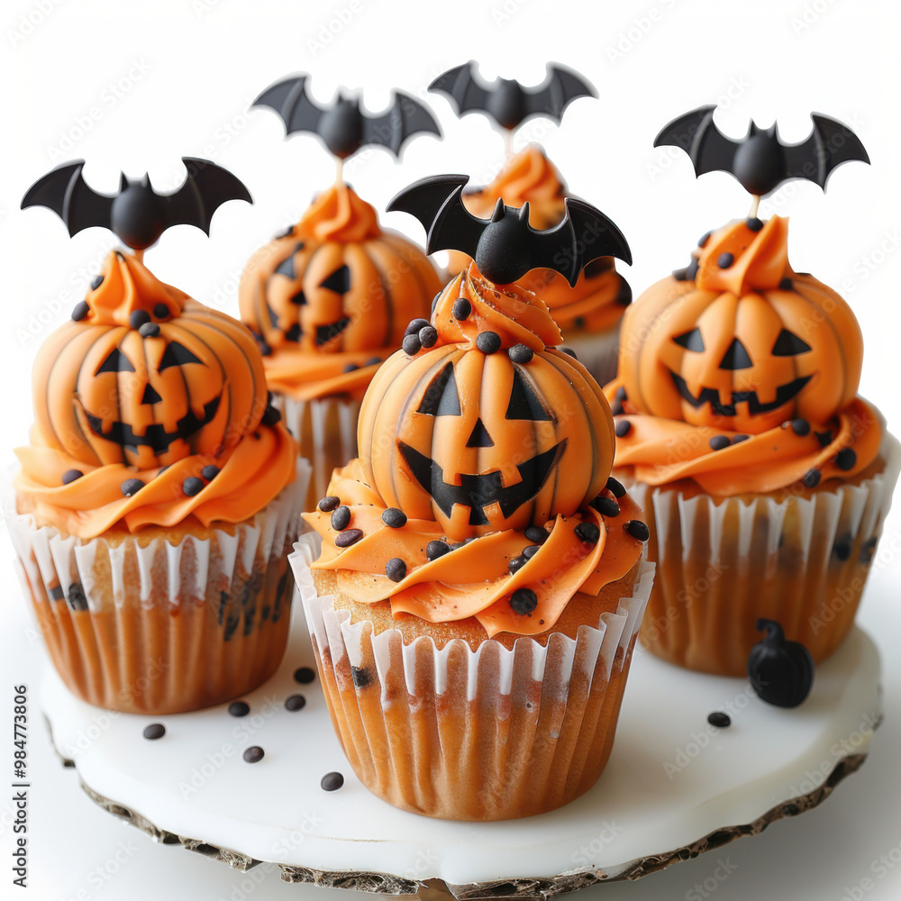 Halloween-themed sweets including cupcakes, bat-shaped lollipops, and pumpkin-shaped chocolates, on a transparent background PNG file with a white backdrop.
Halloween-themed sweets including cupcakes, bat-shaped lollipops, and pumpkin-shaped chocolates, on a transparent background PNG file with a white backdrop.