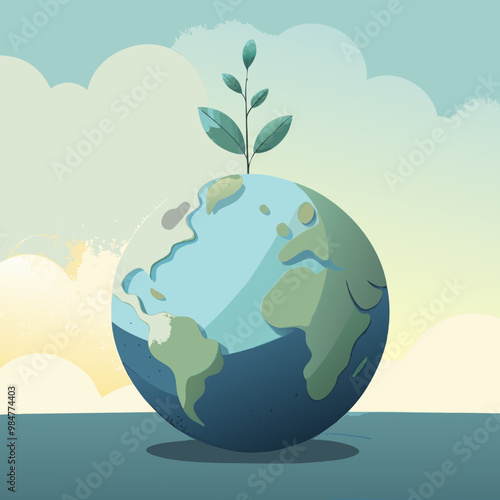 Earth Globe with Growing Plant Symbolizing Eco Growth