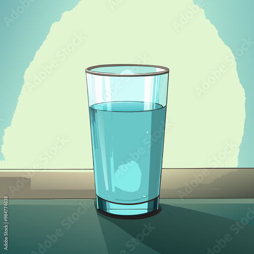 Glass of clean water on table, eco-friendly hydration concept, with copy space