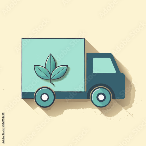 Eco-friendly delivery truck with leaf logo, sustainable transportation concept