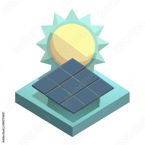 Solar panels with sun illustration, renewable energy source, minimalist design