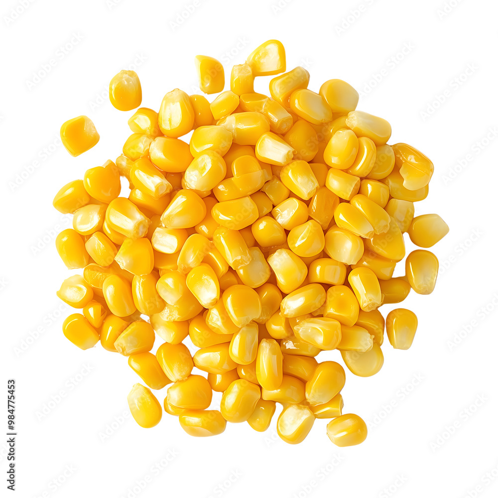 Fototapeta premium pile of yellow sweet corn kernels isolated on transparent background Generative Ai.