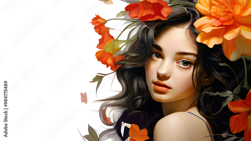 portrait of a woman with flowers portrait of a woman with flowers