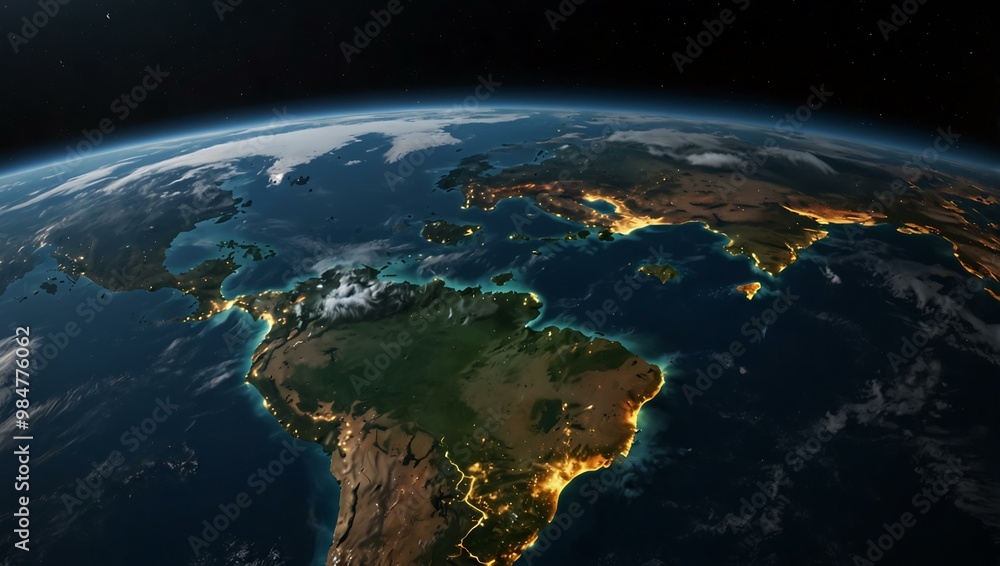 3D representation of Earth from space, showcasing orbital wonder. 3D representation of Earth from space, showcasing orbital wonder.