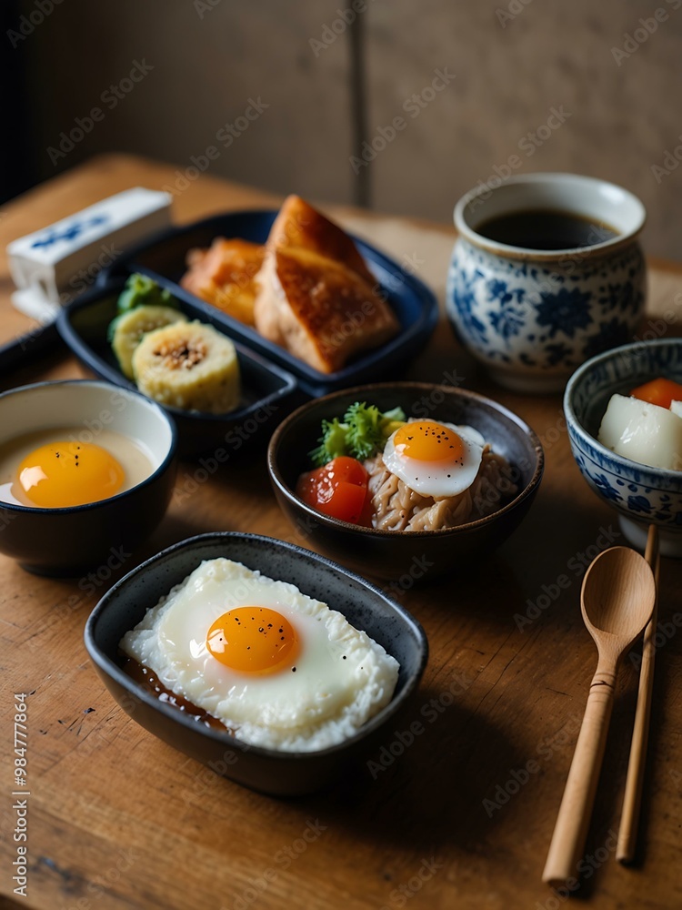 A delicious traditional Japanese breakfast. A delicious traditional Japanese breakfast.