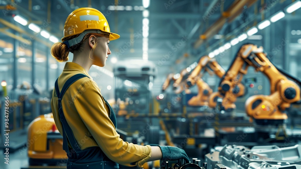 Female Engineer Working in Automated Factory Female Engineer Working in Automated Factory