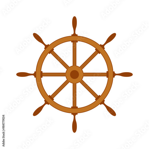 Obraz na płótnie Simple wooden steering wheel in cartoon style on a white background. Isolated classic ship steering wheel w salonie