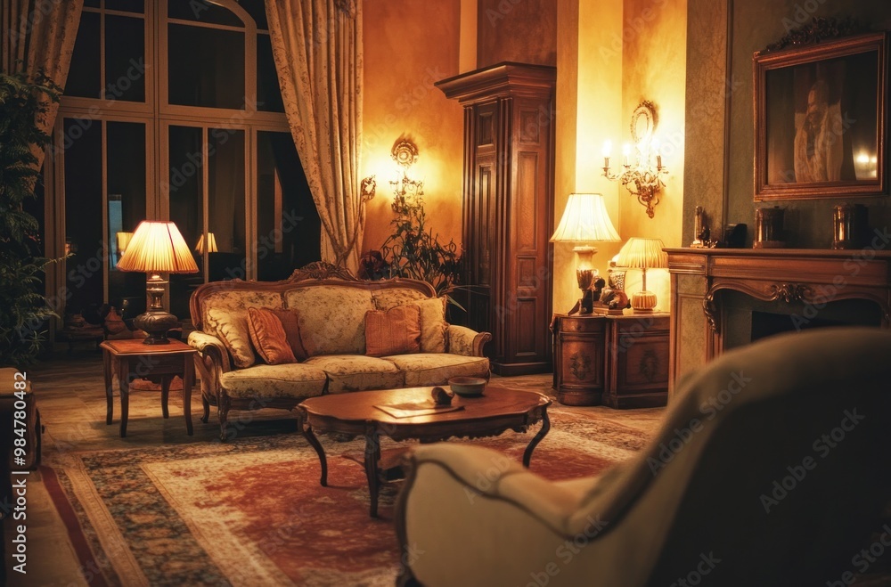 Elegant Living Room with Warm Lighting Elegant Living Room with Warm Lighting