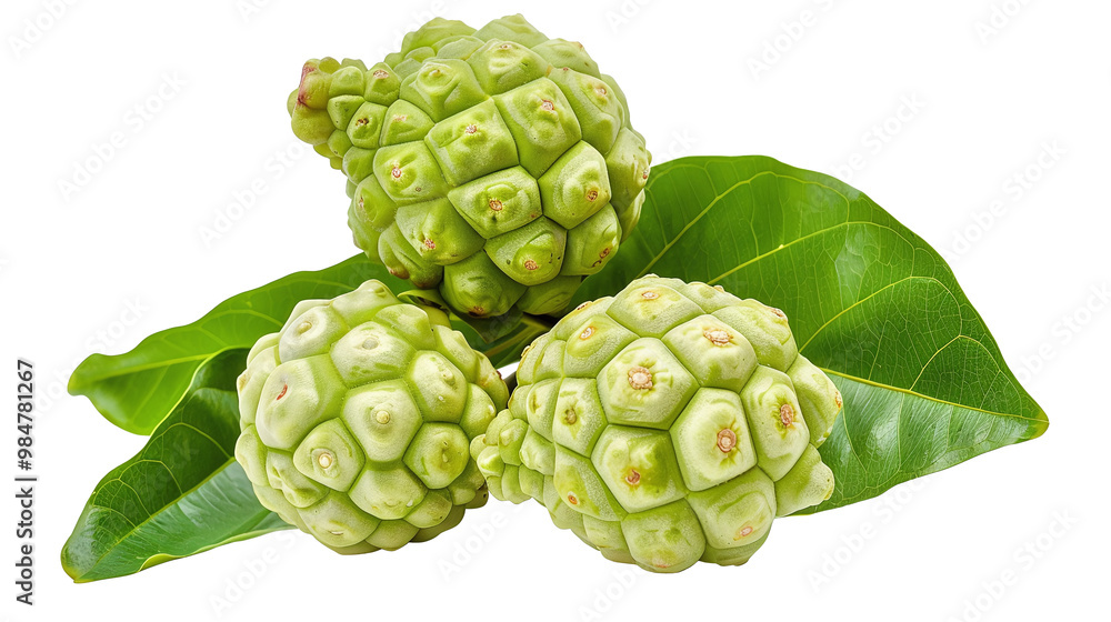 Fototapeta premium Fresh Noni (Morinda citrifolia) fruit isolated on transparent and white background, Asian organic herbs and spices concept. PNG