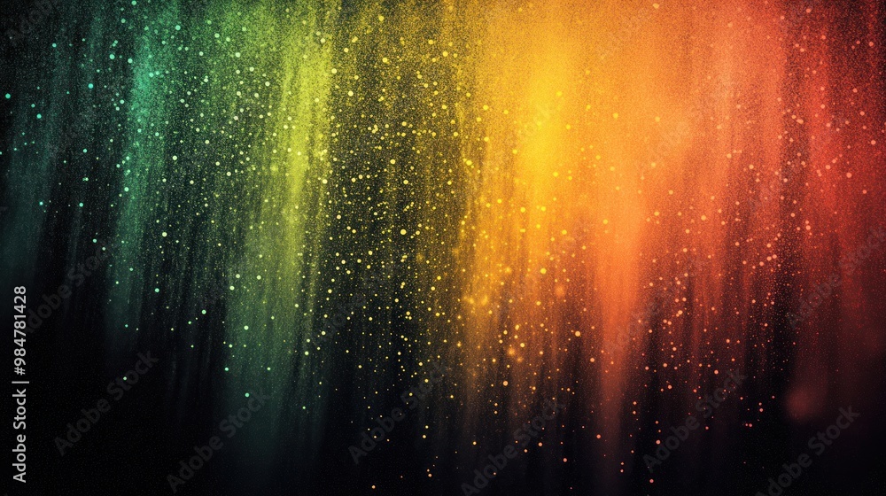 A mesmerizing blend of colorful dust particles in green, orange, and yellow against a dark background. A mesmerizing blend of colorful dust particles in green, orange, and yellow against a dark background.