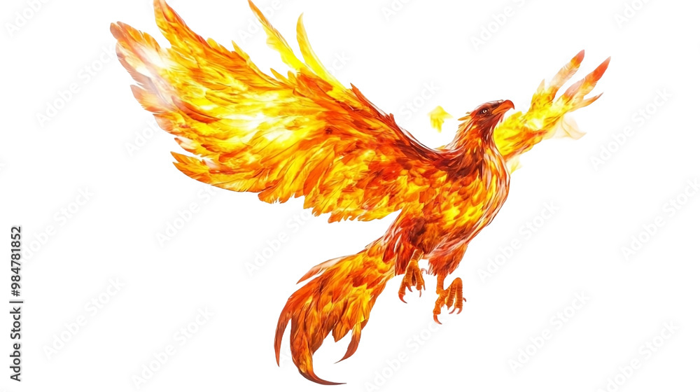 Obraz premium red fire phoenix on white background