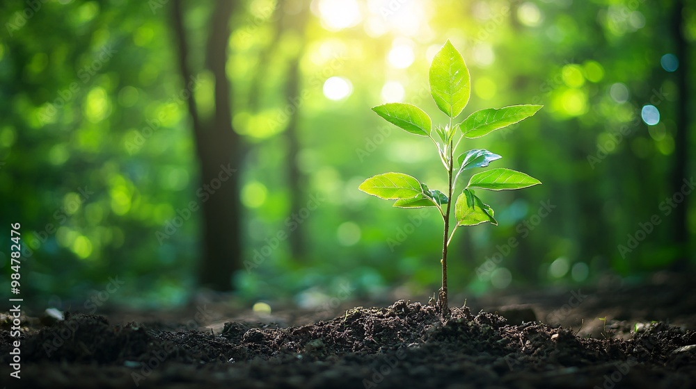 A Single Sapling Growing in a Forest Clearing A Single Sapling Growing in a Forest Clearing