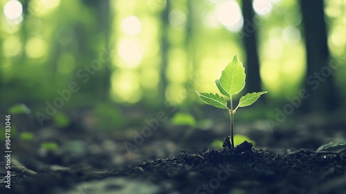 A Single Sapling Growing in a Forest Clearing