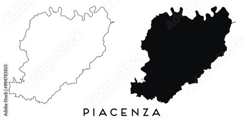 Piacenza map outline and black silhouette vector