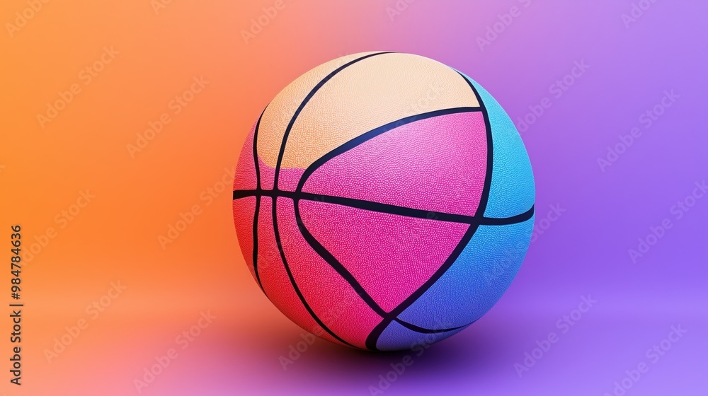 Colorful rainbow pastel basket ball on a pastel background