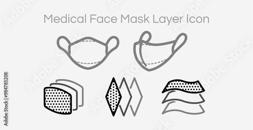 Medical Face Mask Fabric Layer Icon Set Infographic in vector
