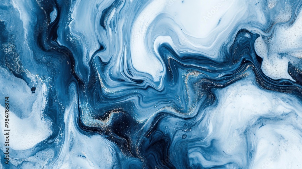 An abstract blue and white marbled texture with swirling patterns and subtle gold accents. An abstract blue and white marbled texture with swirling patterns and subtle gold accents.
