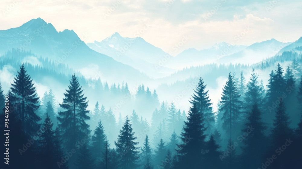 A serene landscape of misty mountains with evergreen trees, capturing the beauty of nature�s tranquility. A serene landscape of misty mountains with evergreen trees, capturing the beauty of nature�s tranquility.