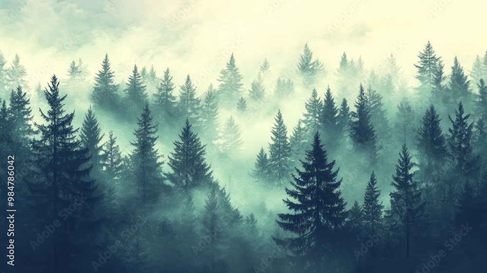 A serene scene of misty evergreen forests, evoking a sense of tranquility and mystery. A serene scene of misty evergreen forests, evoking a sense of tranquility and mystery.