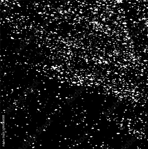 Snow, stars, fairy twinkling lights, rain drops on black background. Abstract vector noise. Small particles of debris and dust. Distressed uneven grunge texture overlay.
