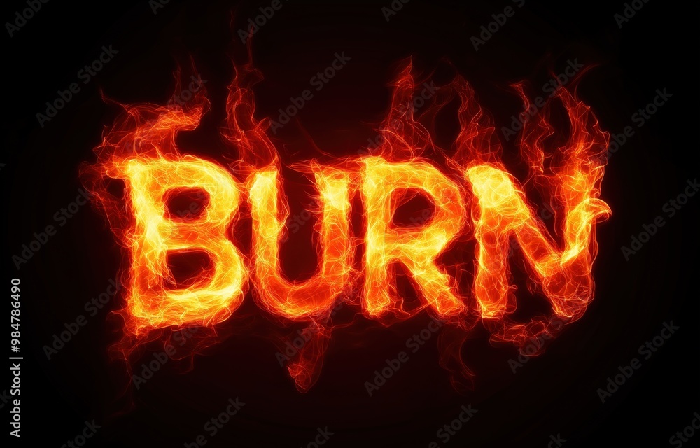 Burn text on flames, fiery text Burn text on flames, fiery text
