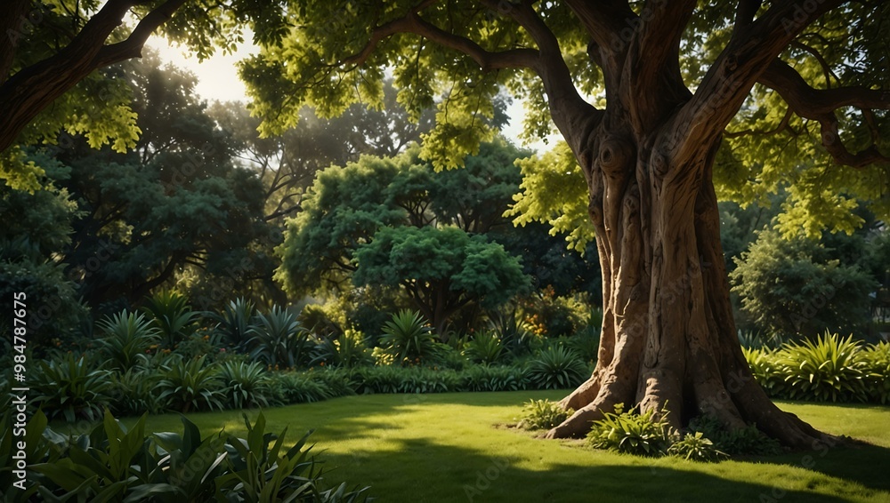 Artwork of a tree in a lush outdoor setting. Artwork of a tree in a lush outdoor setting.
