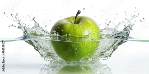 Vibrant Green Apple Splash in Clear Water - Freshness and Vitality Concept in Studio Setting with Dynamic Movement and Bright Green Colors