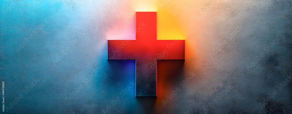A cross on a pastel-colored background. Religion. Space for text. A cross on a pastel-colored background. Religion. Space for text.