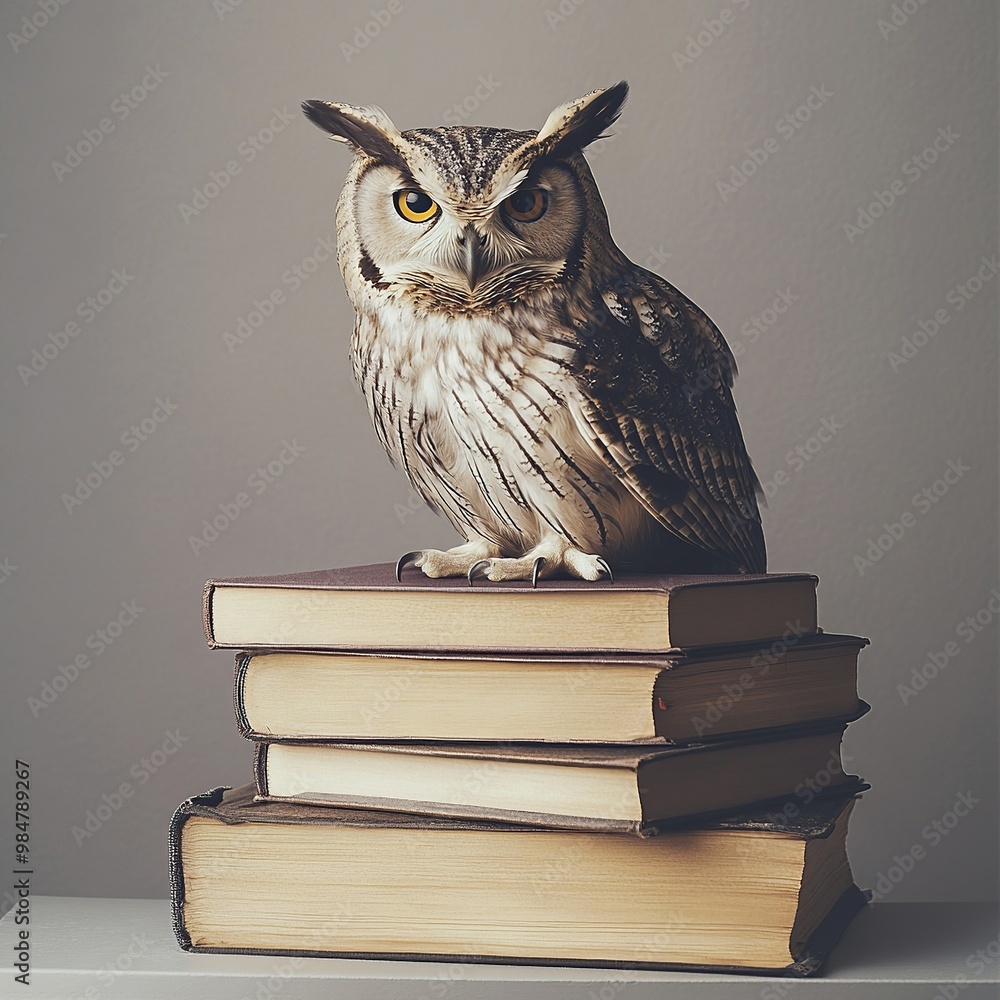 custom made wallpaper toronto digitalAn owl, the symbol of pedagogy, perched atop a stack of books, representing knowledge and education, perfect for academic or educational themes