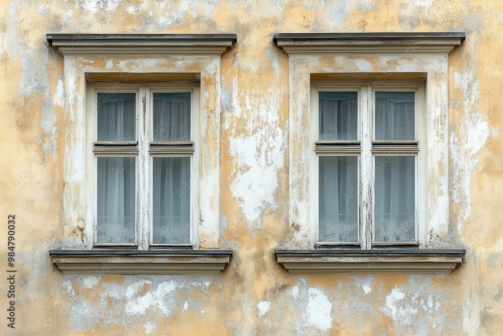 Fototapeta premium Facade and glass cleaning solutions with high-force water. Water jetting for surfaces. Outdoor home cleaning. Makeover photos: previous and current appearances