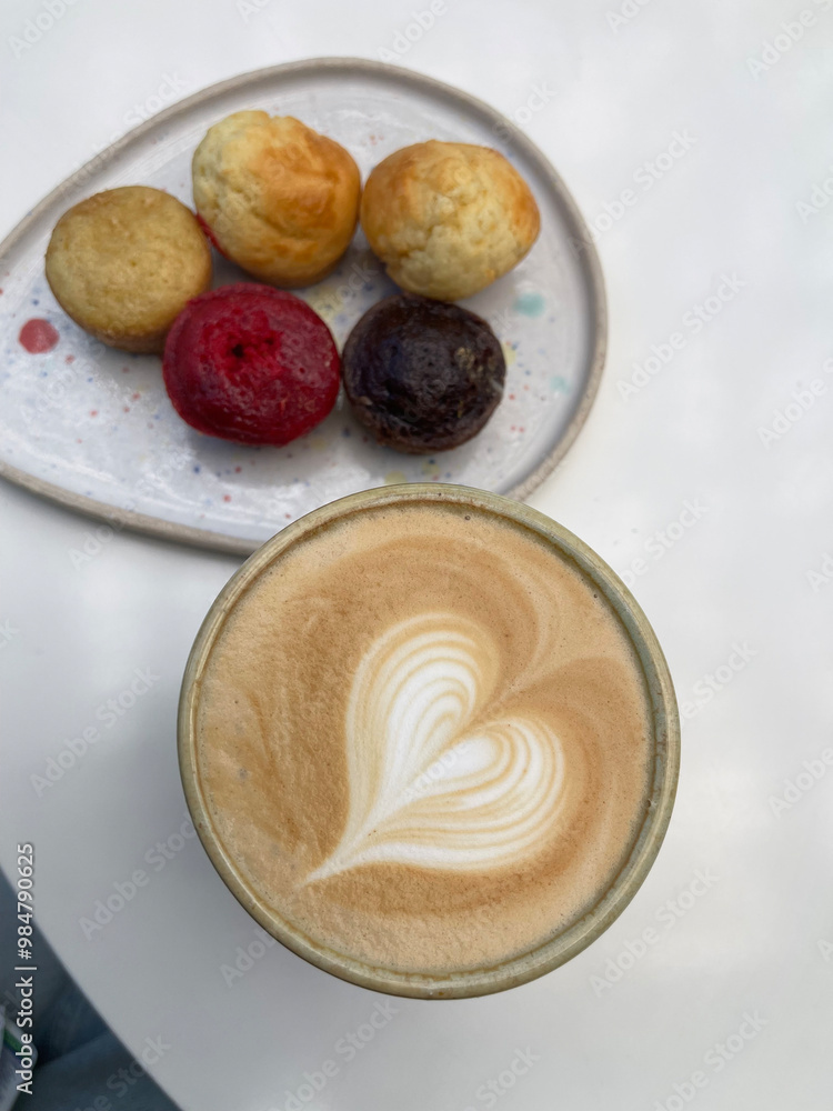 Heart shaped coffee and scoones Heart shaped coffee and scoones