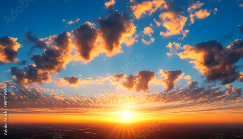 Vibrant sunrise with an expansive sun and clear sky illuminating the horizon