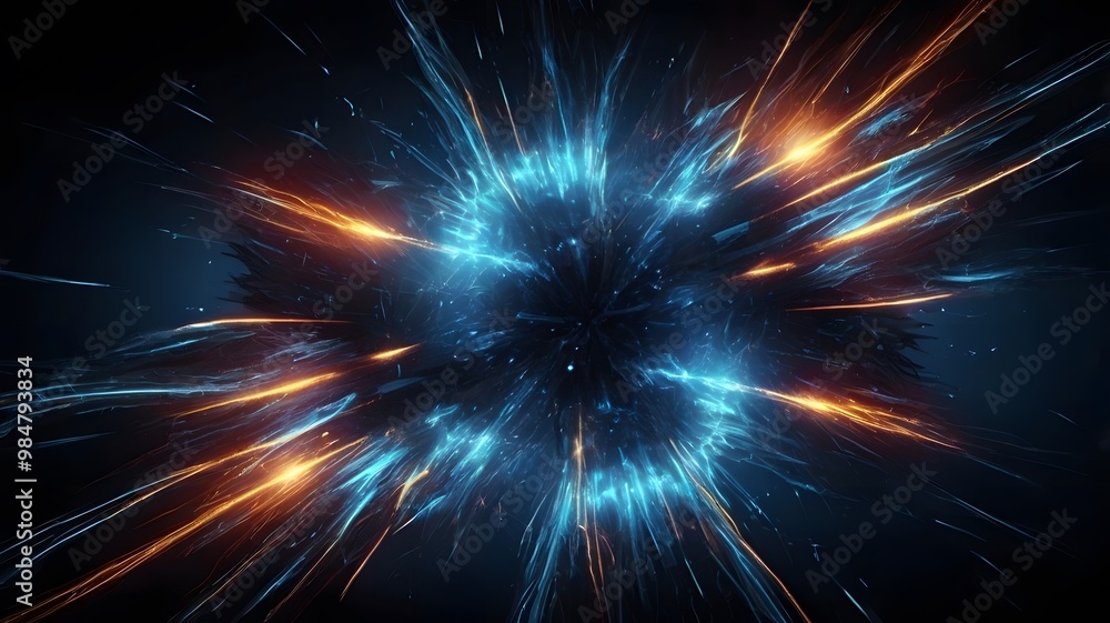 Blue and golden glowing light burst, futuristic technology background Blue and golden glowing light burst, futuristic technology background