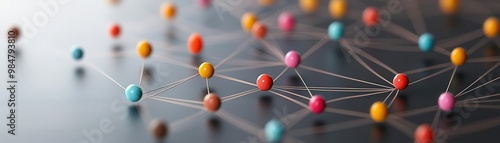 Abstract creative flow of ideas represented as colorful lines connecting multiple brains, idea network, collaborative business concepts