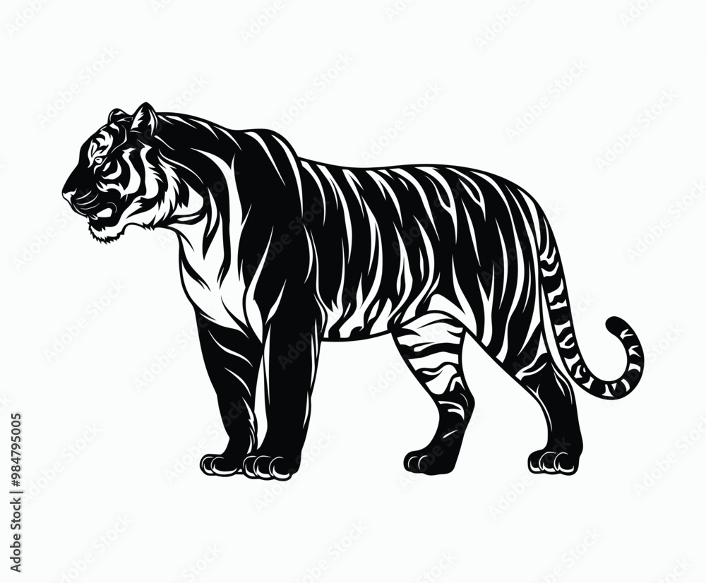 Wild animal tiger silhouette EPS vector isolated illustration template on a white background Wild animal tiger silhouette EPS vector isolated illustration template on a white background