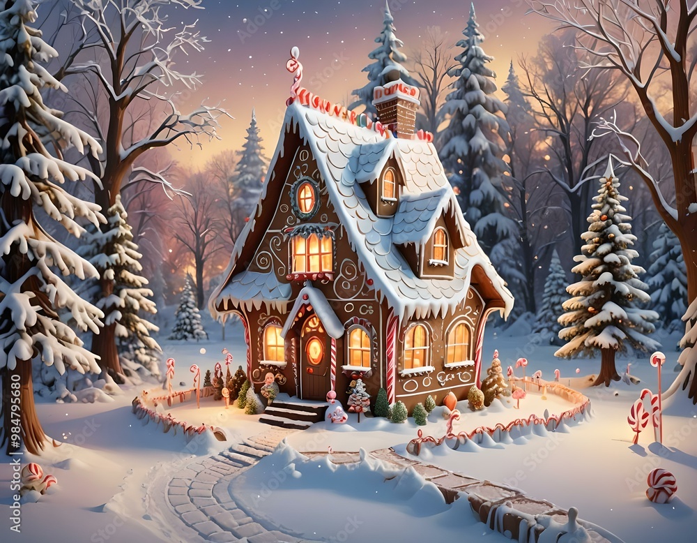 Gingerbread house with winter christmas atmosphere. Gingerbread house with winter christmas atmosphere.