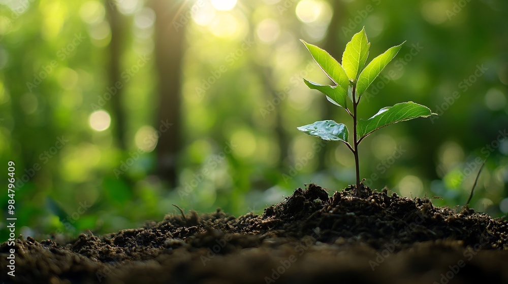 A Single Sapling Emerging from the Forest Floor A Single Sapling Emerging from the Forest Floor