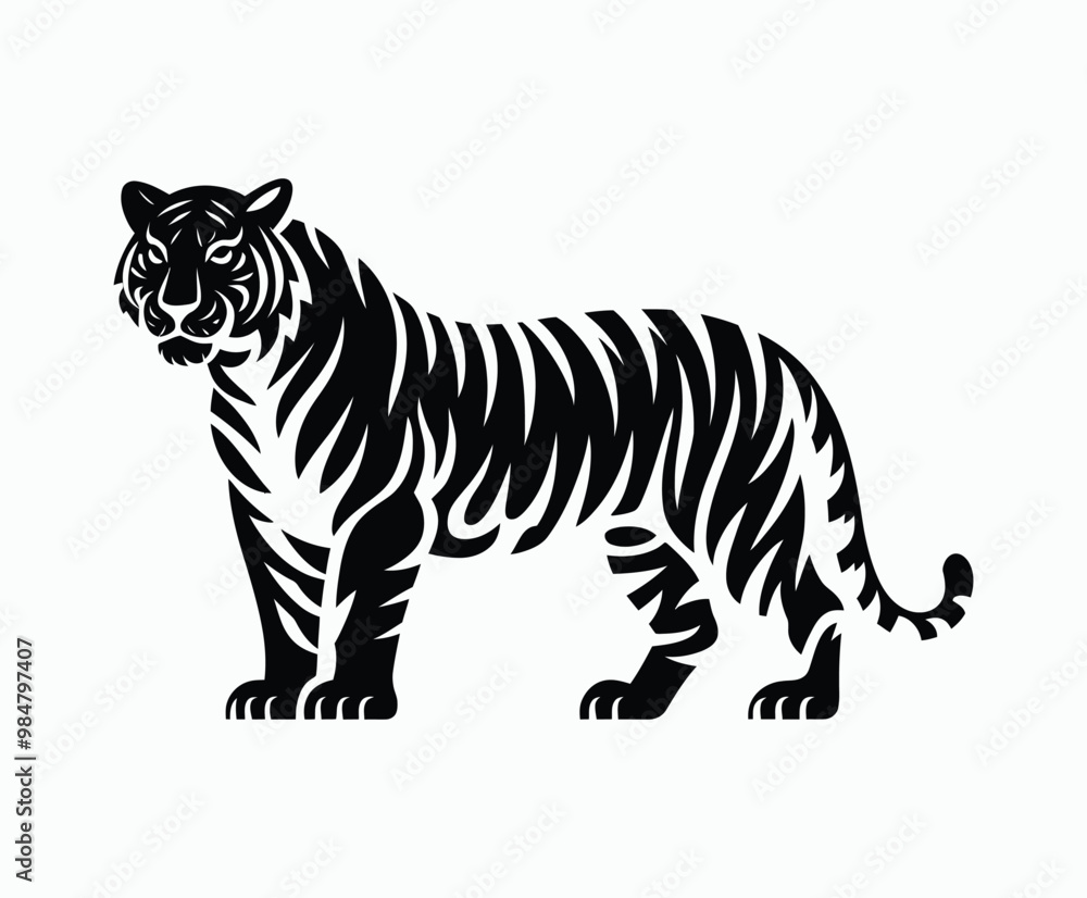 Obraz premium Wild animal tiger silhouette EPS vector isolated illustration template on a white background