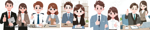 vector set of business couple expressing thumbs up with flat design style, simple and minimalist white background