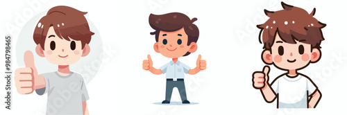 vector set of kid expressing thumbs up with a simple flat design style and white background