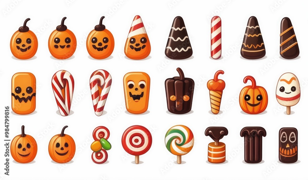 Obraz premium set of halloween pumpkins. set of icons for halloween. halloween pumpkin set. halloween pumpkin icons. halloween candy icons. candy icon set. candy vector. candy design