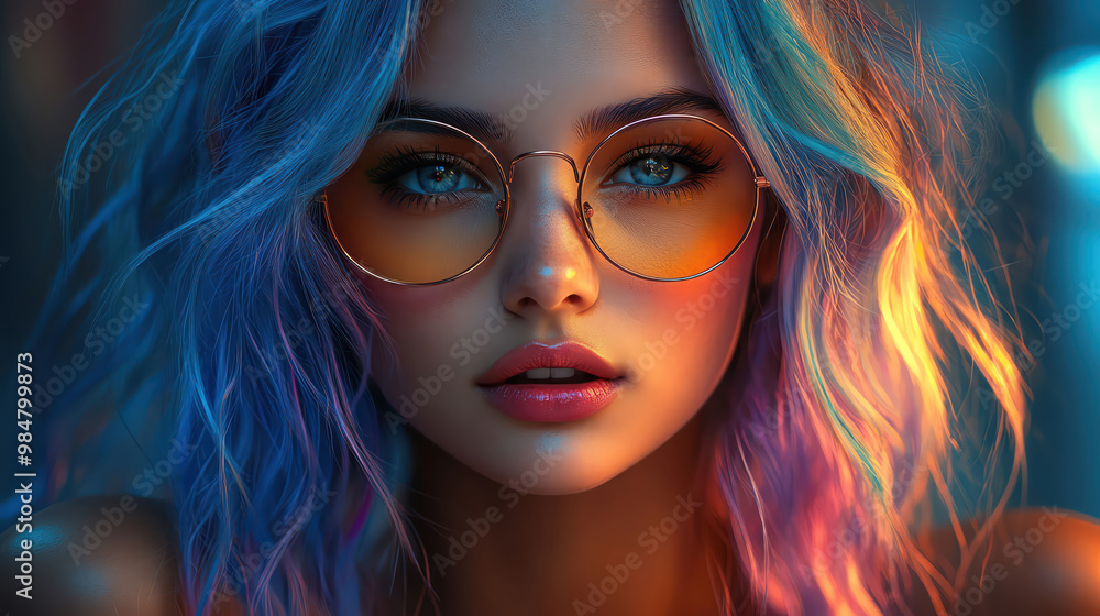 Colorful hair, street scene, cheerful girl with a vibrant style