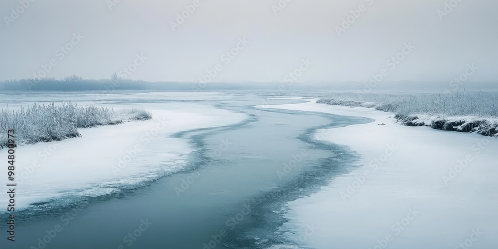 A frozen river under a pale sky A frozen river under a pale sky