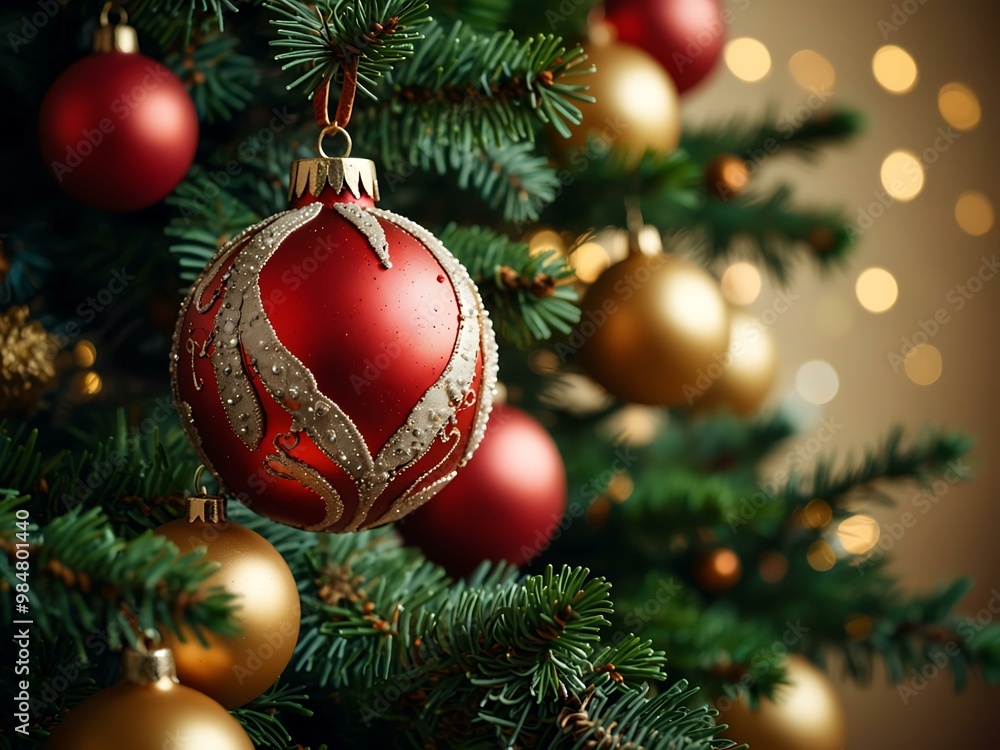 Christmas tree adorned with festive decorations. Christmas tree adorned with festive decorations.