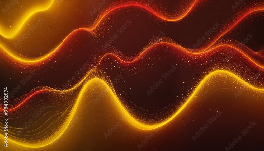 Obraz premium Red and Yellow waves, geometric abstract art,particle waves,gradient space, mathematics