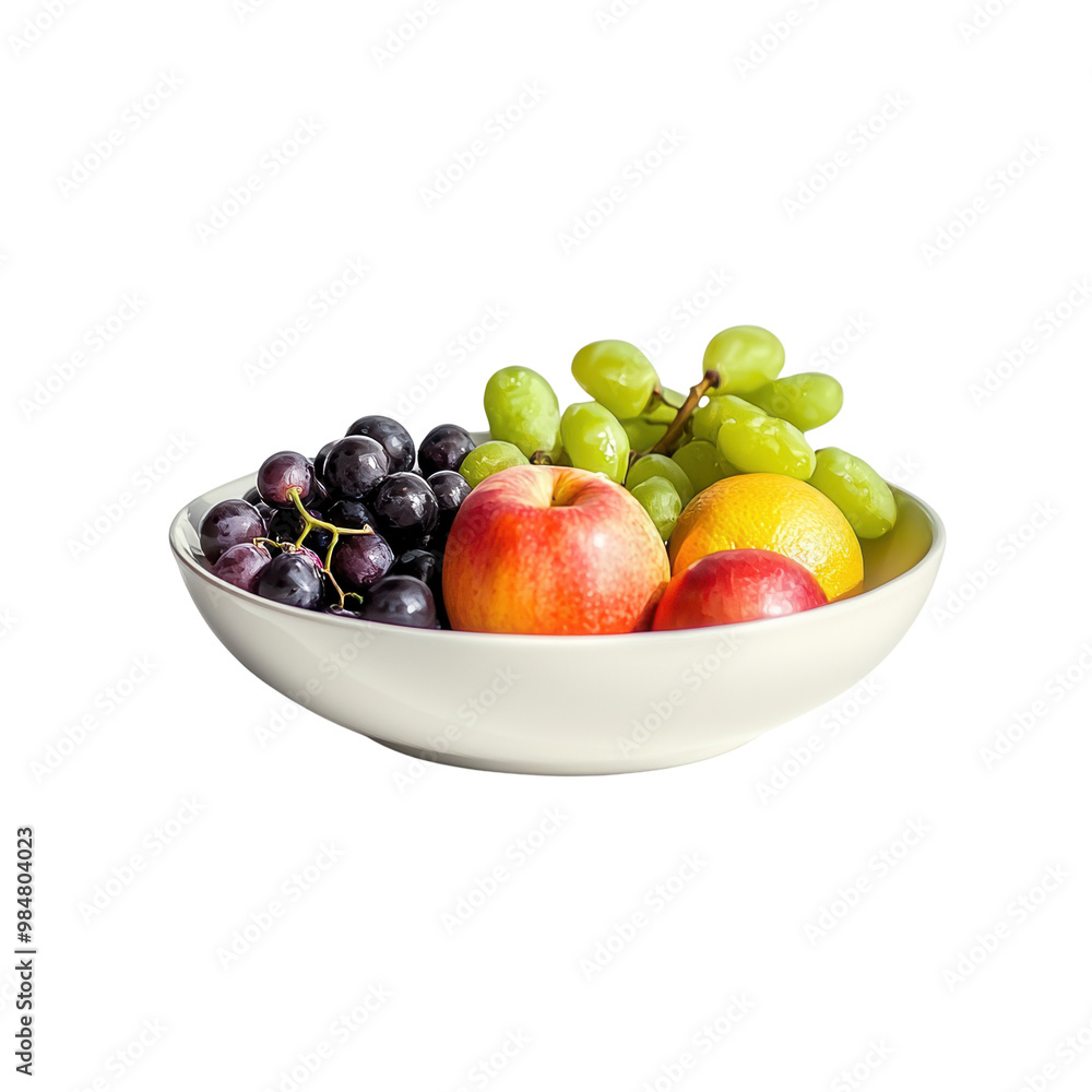 A bowl of fruit including apples, oranges, and grapes A bowl of fruit including apples, oranges, and grapes