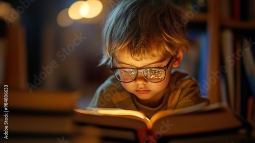 Reading books, capturing the joy of discovering new stories and knowledge