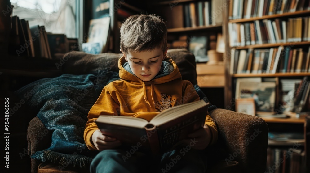 Reading books, capturing the joy of discovering new stories and knowledge Reading books, capturing the joy of discovering new stories and knowledge