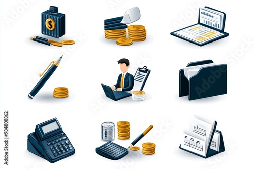 Bookkeeping process, illustrated with clean, step-by-step icons of financial tracking photo